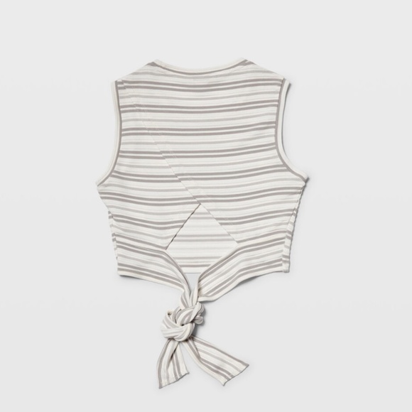 Club Monaco Tie Back Crop Top, White and Grey Striped, Size S, NWOT - Picture 2 of 7